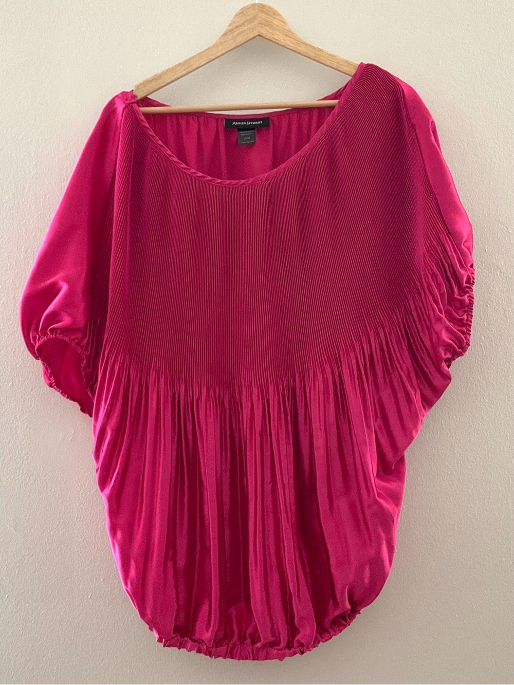 Ashley Stewart Fuchsia Pink Pleated Blouson Top